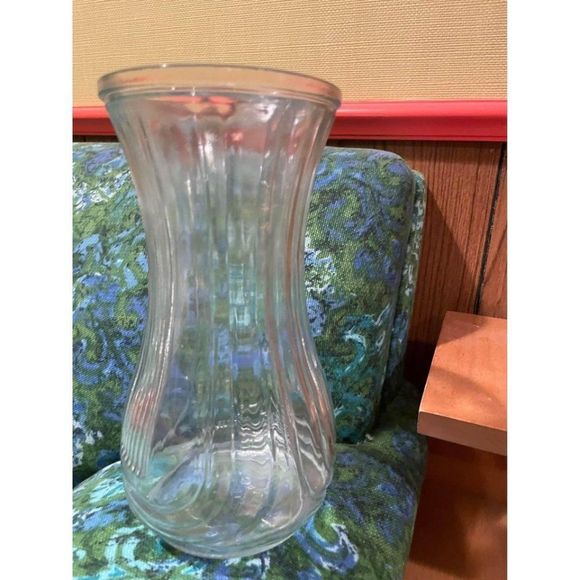 Vintage Hoosier Glass Vase Art Deco Pattern Clear Glass Decor - Picture 5 of 8
